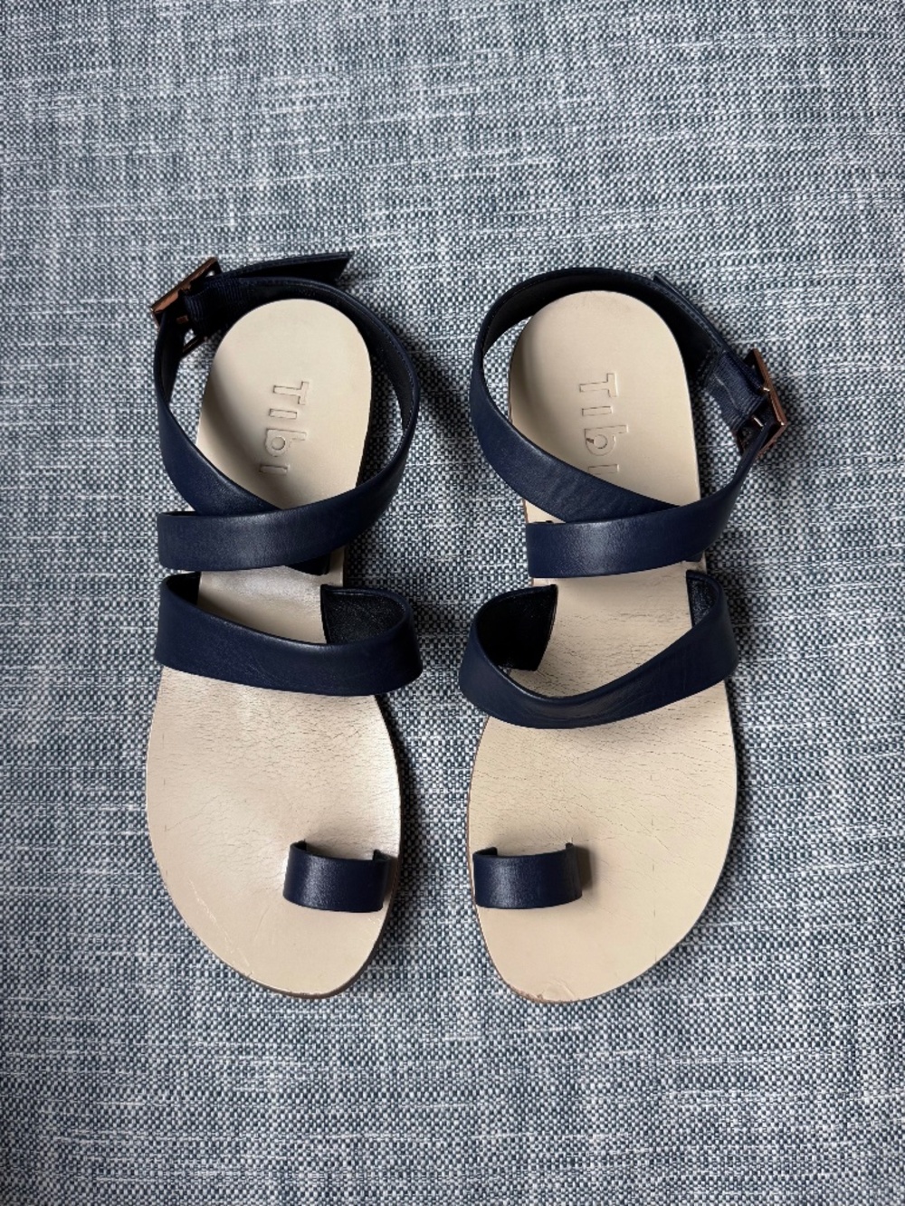 Tibi "Hallie" Ankle-Wrap Toe-ring Flat Sandals | Size 36 6 | Navy Blue